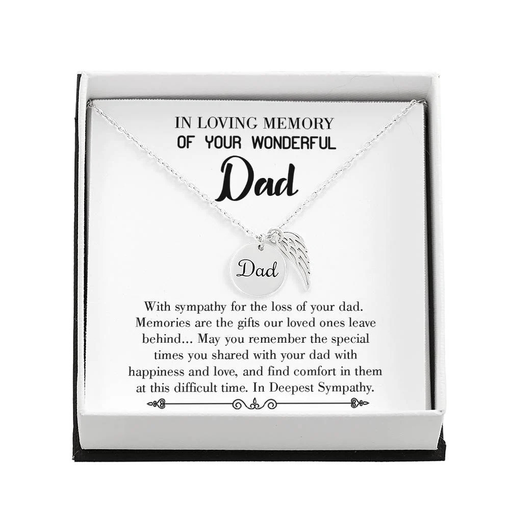 Memories Are Gifts Dad Angel Wing Necklace Stainless Steel Luxury Box